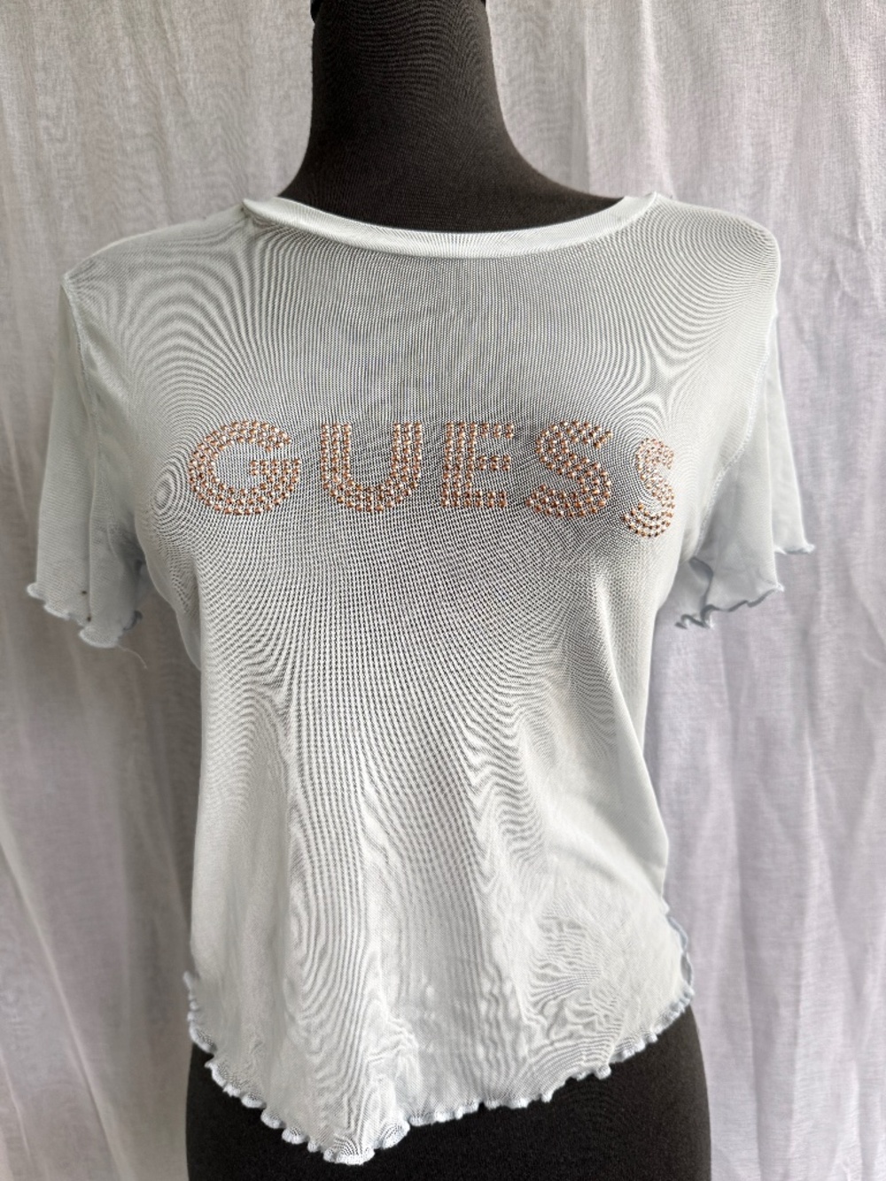 Guess Blue Sheer Crop Top | L Runs Small | Y2K Mesh Going Out Party Top